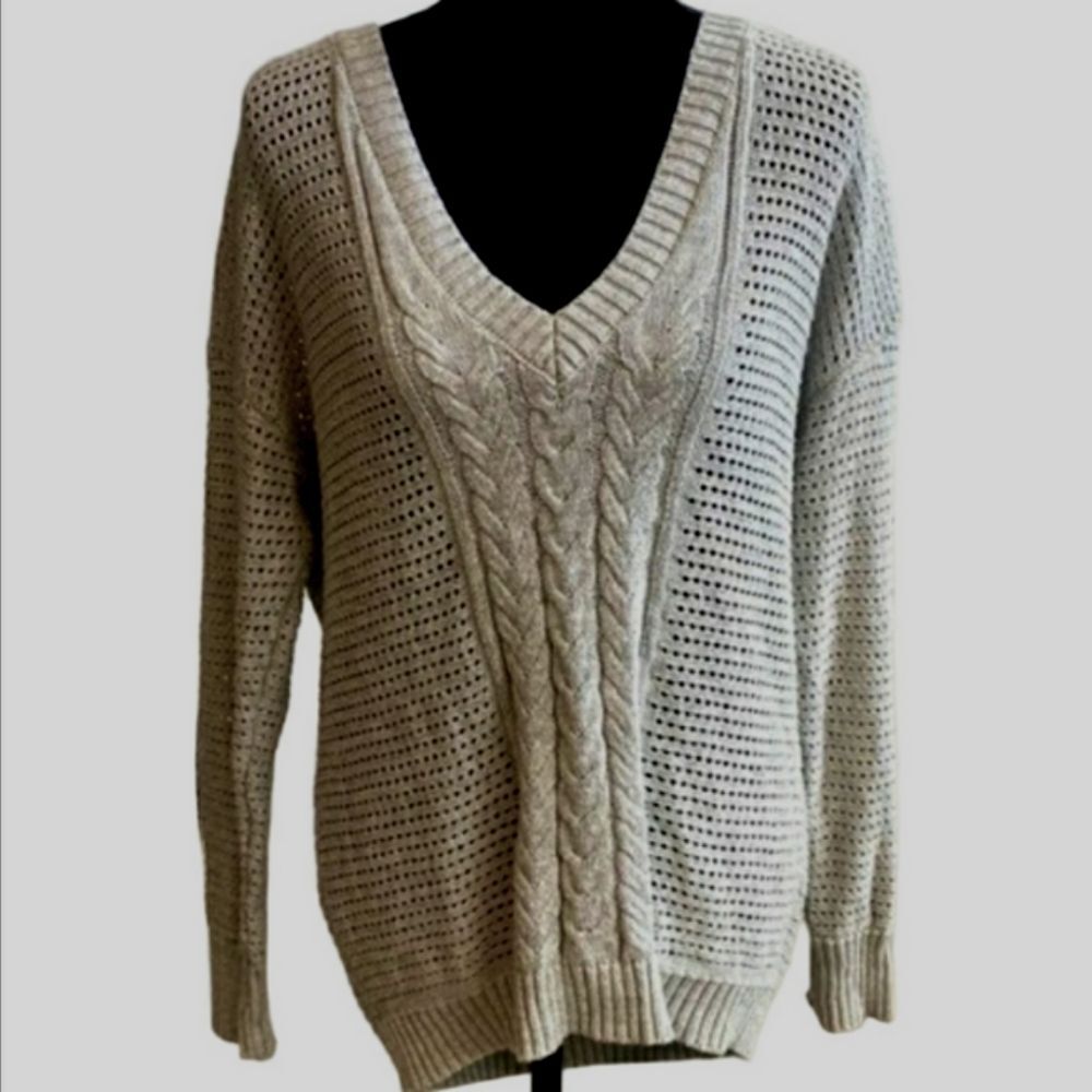 Lane Bryant Cable Knit Sweater V Neck Shimmer Gray Plus 22/24 Chunky Warm Thick